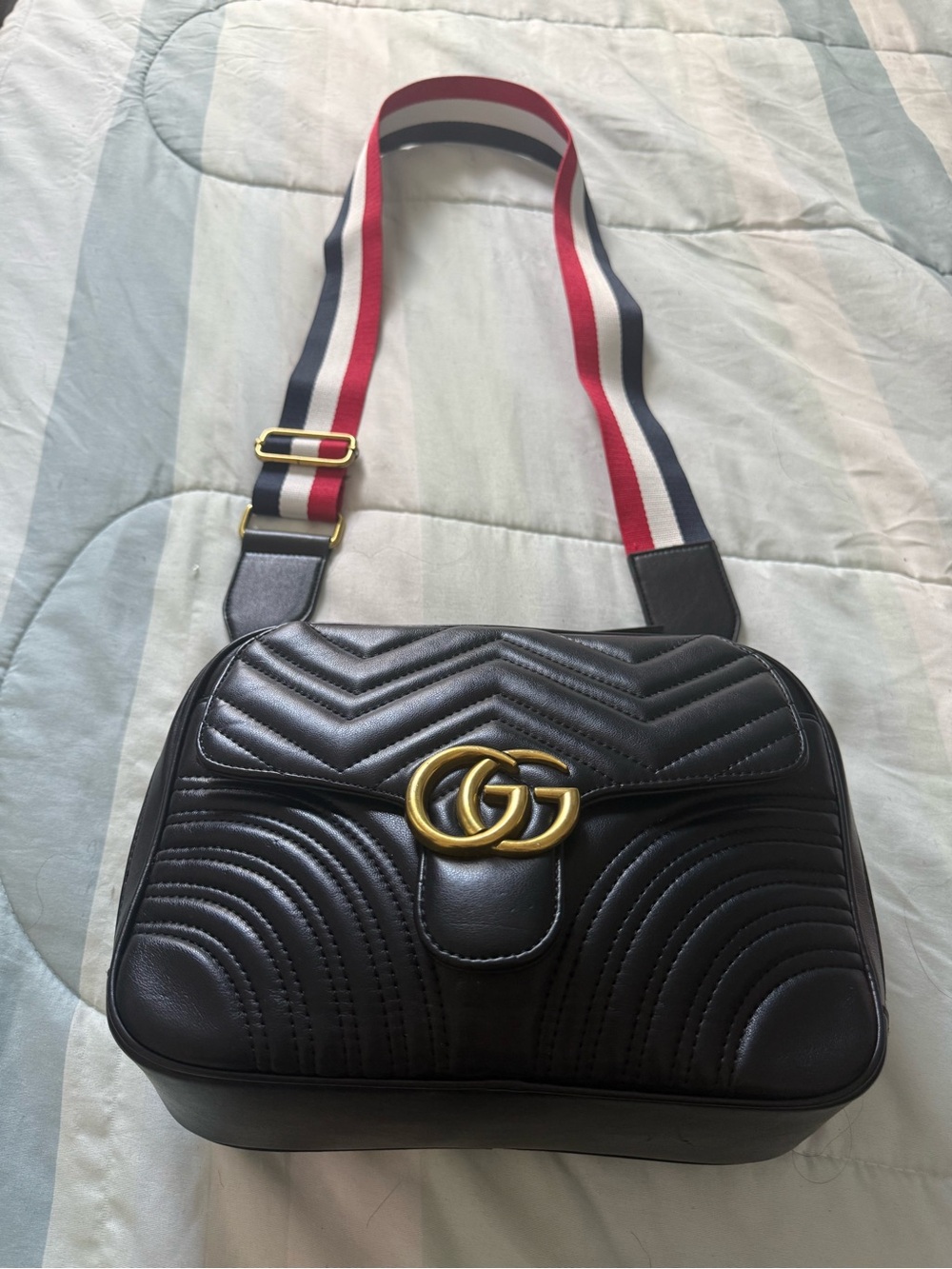 Black Quilted Leather Shoulder Bag with Gold Double-G Accent